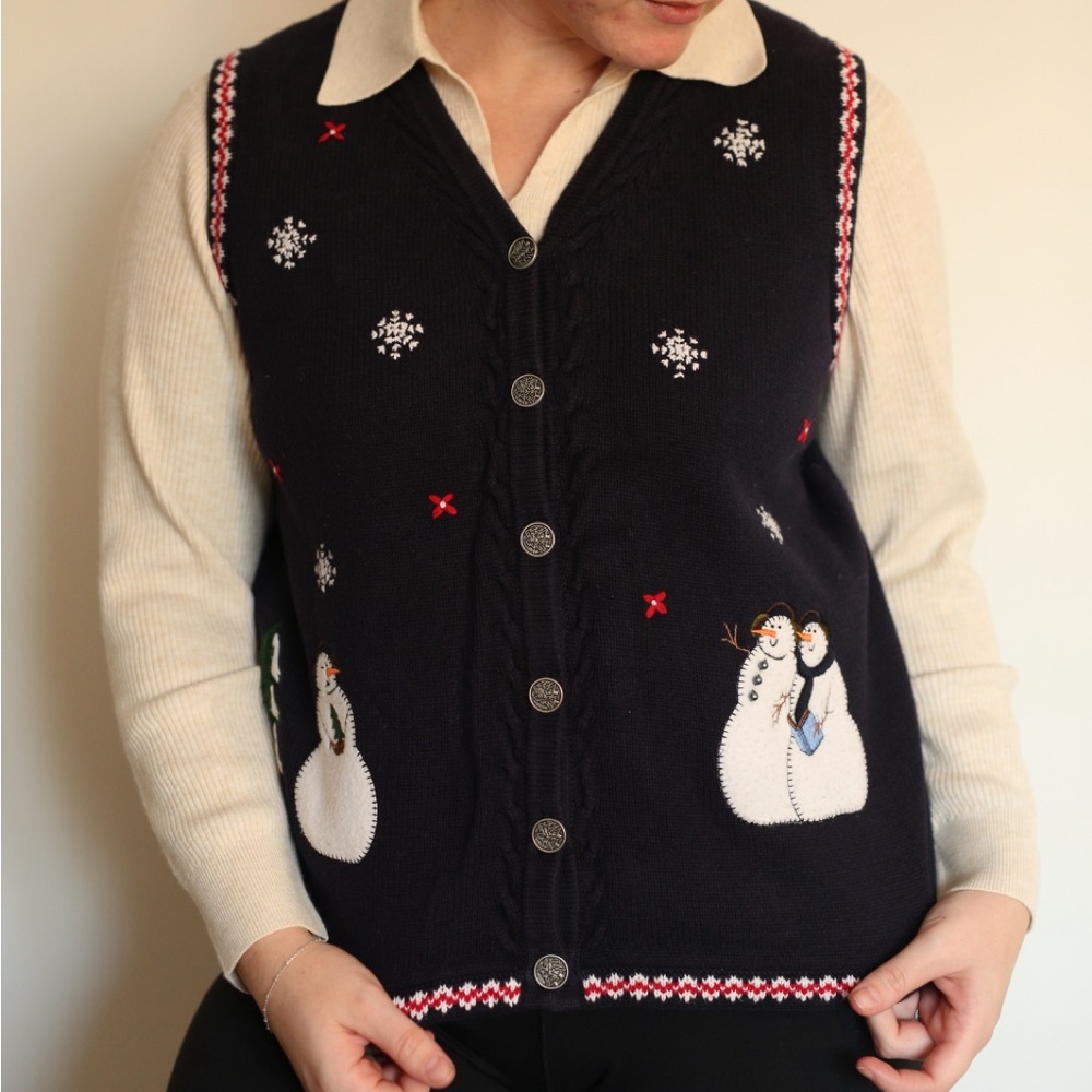 Northern Reflections Festive Knit Christmas Vest with Embroidery - Medium